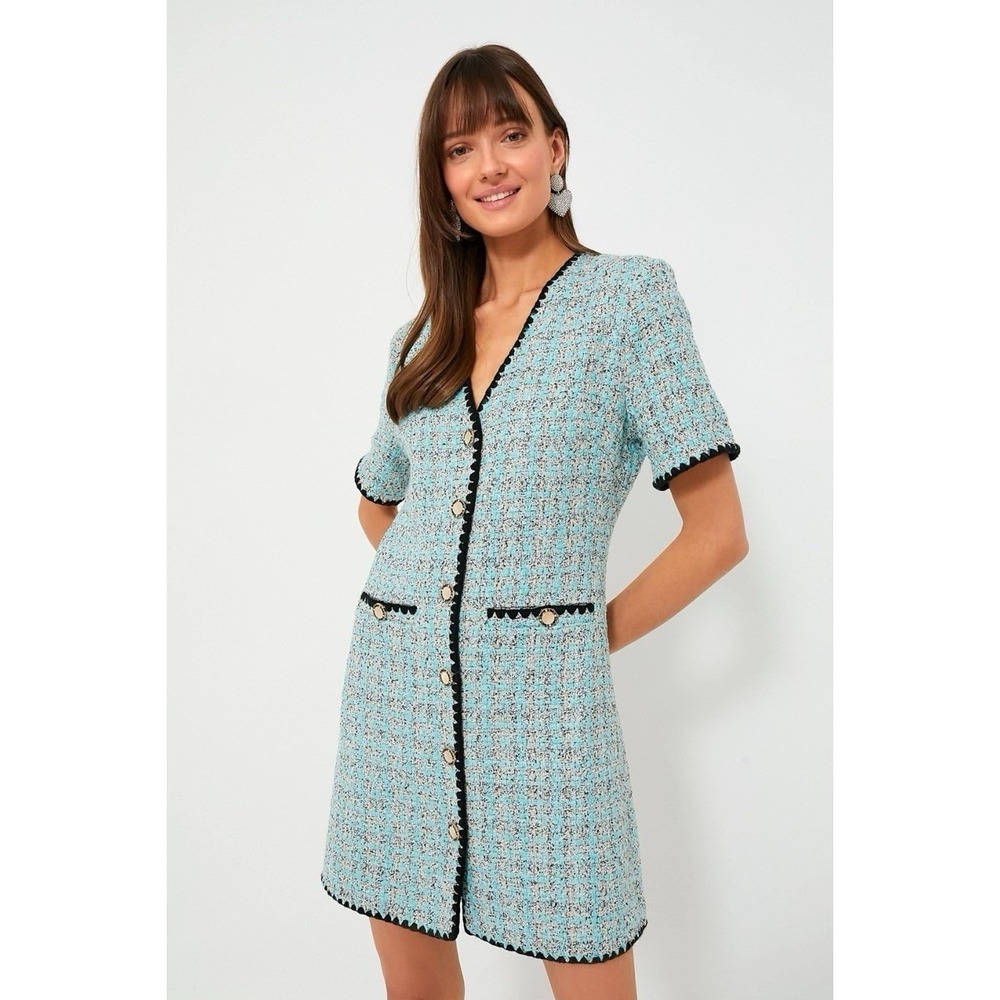 NWT Tuckernuck POMANDER PLACE Classy Josephine Teal Blue Tweed Mini Dress Medium